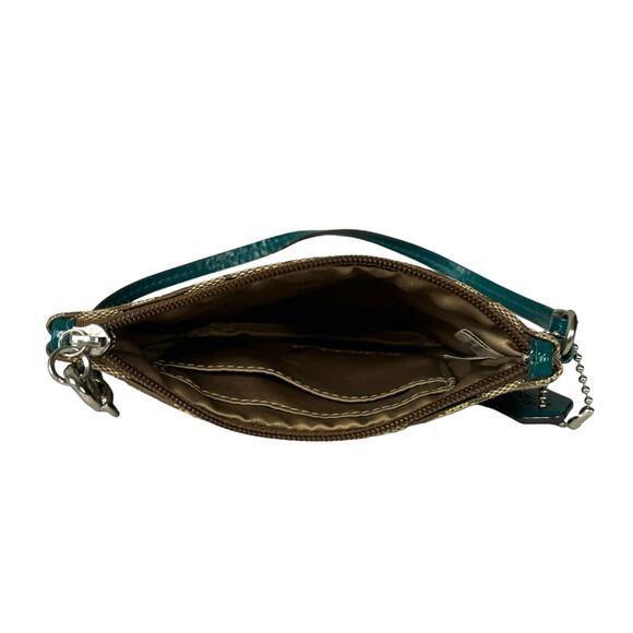 Coach Park Signature Small Wristlet Wallet Tan Jacqaurd Green Lining F51775 - Picture 9 of 13